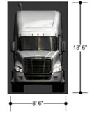 Front view of THOR showing height of 13'6" and width of 8'6"